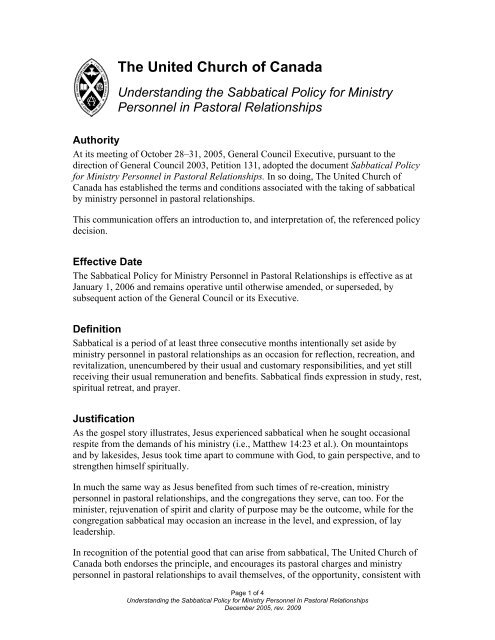 Understanding the Sabbatical Policy for Ministry Personnel in ...