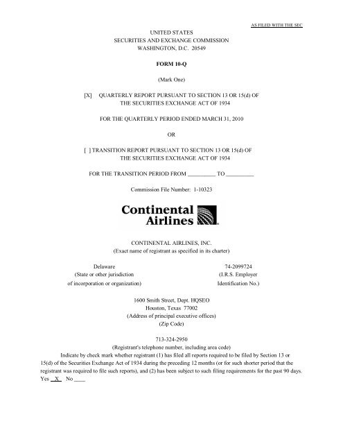 Continental Airlines, Inc. 2009 Form 10-Q - United Airlines