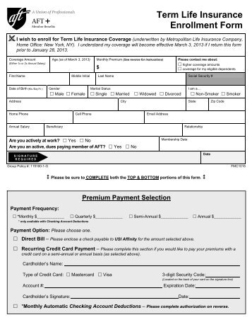 Term Life Insurance Enrollment Form - United Faculty of Florida