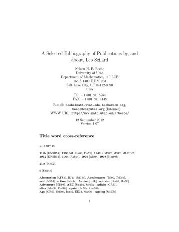 A Selected Bibliography of Publications by, and about, Leo Szilard