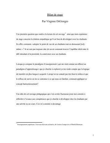 Bilan de stage Par Virginie DiGiorgio