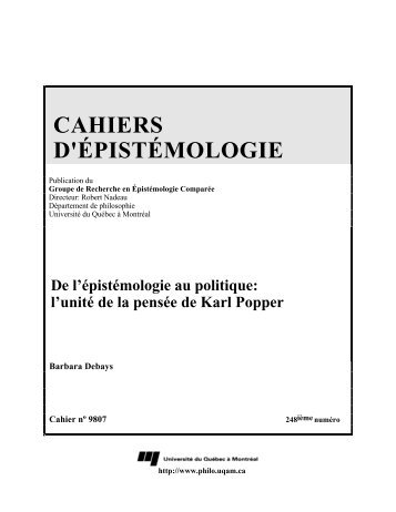 CAHIERS D'ÃPISTÃMOLOGIE - UQAM