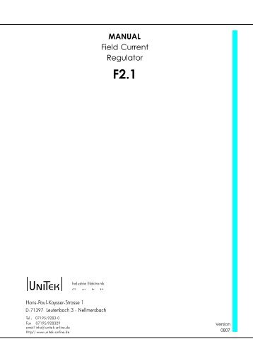 MANUAL Field Current Regulator - UNITEK Industrie Elektronik GmbH