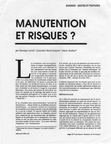 MANUTENTION ET RISQUES?