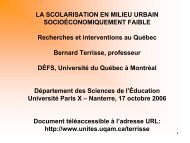 LA SCOLARISATION EN MILIEU URBAIN ... - UQAM