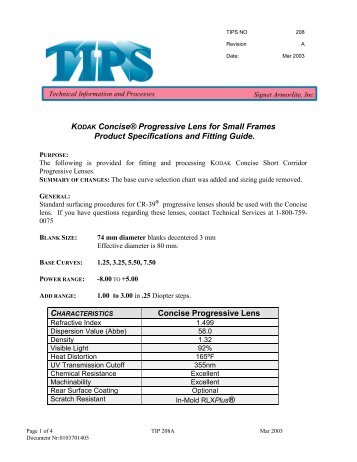 KODAK Concise Standard Resin (superceded) - Signet Armorlite, Inc.