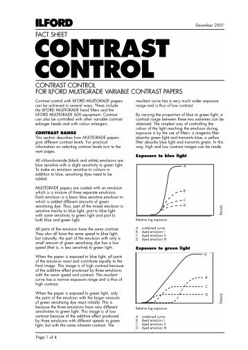 contrast control for multigrade papers - the ILFORD PHOTO Website