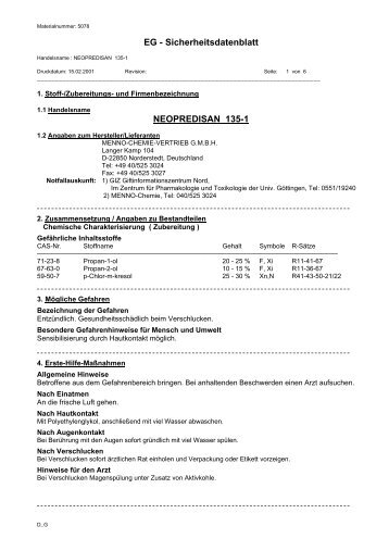 EG - Sicherheitsdatenblatt NEOPREDISAN 135-1 - HENRY SCHEIN ...