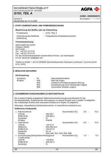 Sicherheitsdatenblatt - G153, TEIL A - HENRY SCHEIN VET