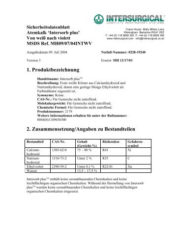 Sicherheitsdatenblatt - INTERSORB plus Atemkalk - HENRY ...