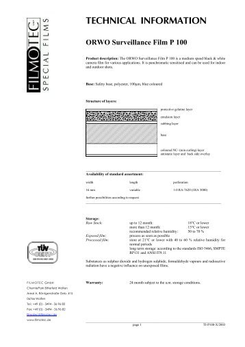 TECHNICAL INFORMATION ORWO Surveillance Film P 100