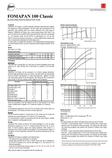 Data sheet Foma Fomapan 100 Classic - Ars-Imago