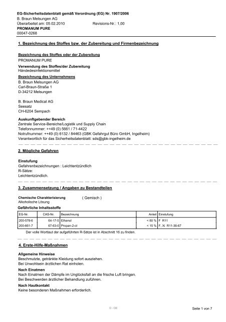 EG-Sicherheitsdatenblatt - PROMANUM PURE - HENRY SCHEIN VET