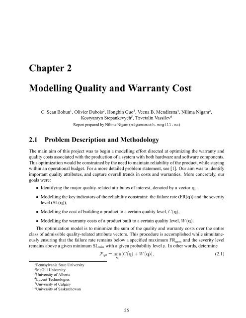 Chapter 2 Modelling Quality and Warranty Cost - Mathematics in ...
