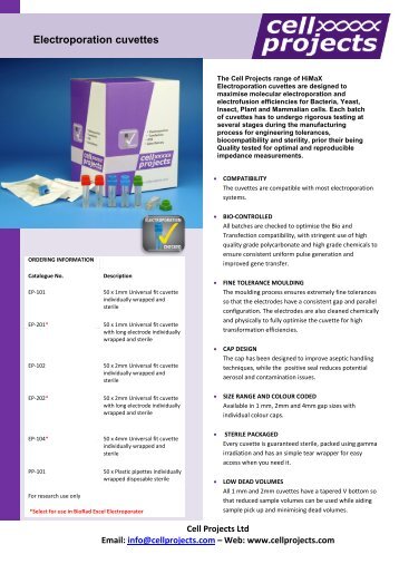 Electroporation cuvettes - Optima Scientific