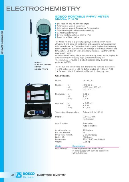 boeco portable ph/mv meter model pt-370