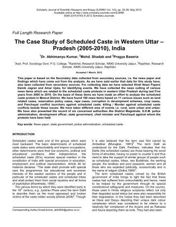 The Case Study of Scheduled Caste in Western Uttar - Scholarly ...