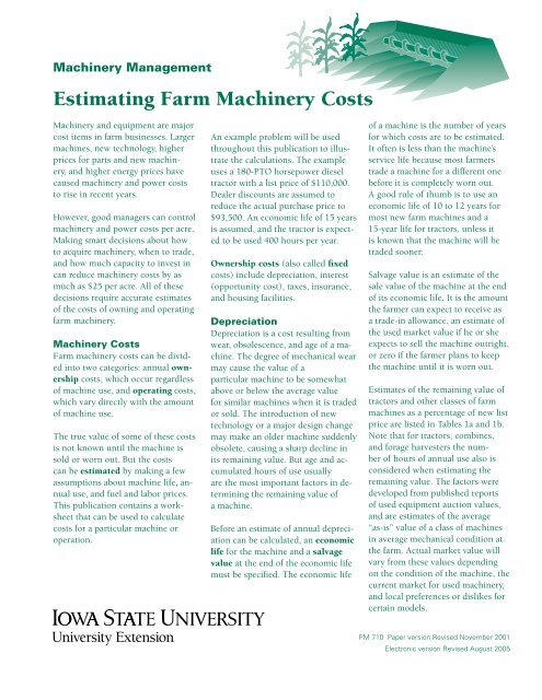 Estimating Farm Machinery Costs - National Ag Risk Education Library