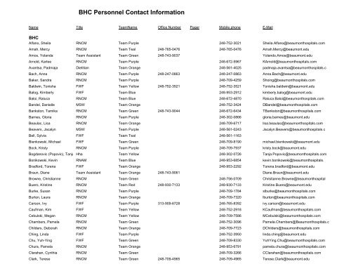 BHC Personnel Contact Information - Home Rehabilitation Services