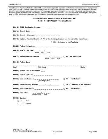 Outcome and Assessment Information Set - Home Rehabilitation ...