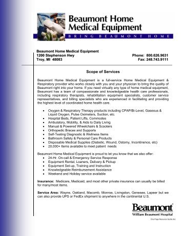 Beaumont Home Medical Equipment - Home Rehabilitation Services