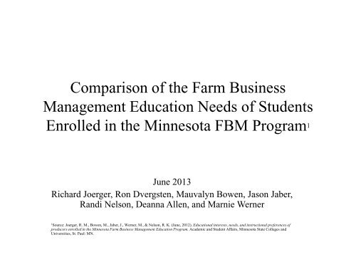 Education Needs and Delivery Preferences of MN FBM Producers