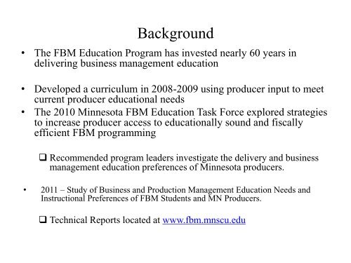 Education Needs and Delivery Preferences of MN FBM Producers