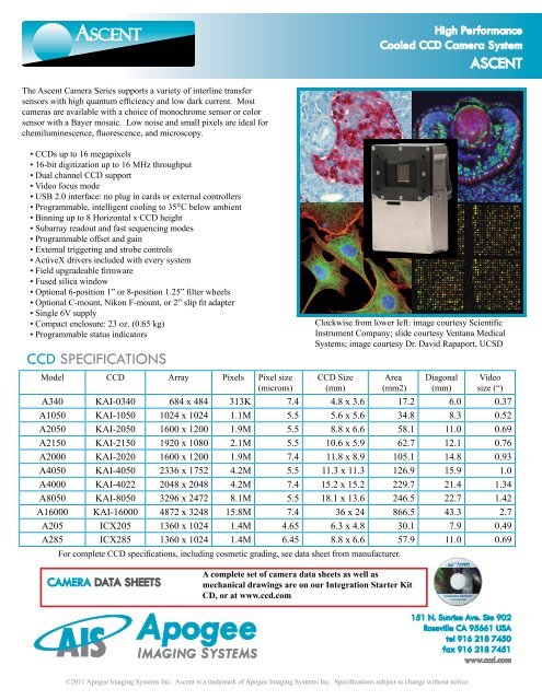 ASCENT CCD SPECIFICATIONS - Apogee Instruments, Inc.