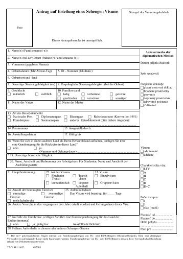 Antrag auf Erteilung eines Schengen Visums