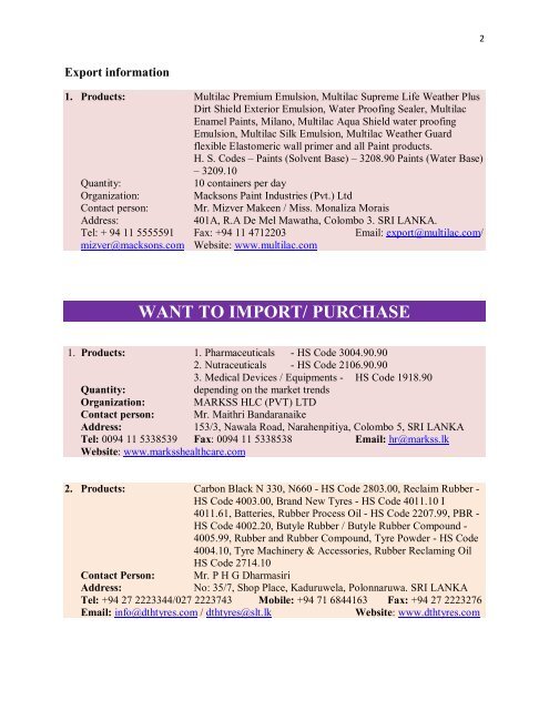 TRADE INFORMATION - February, 2012