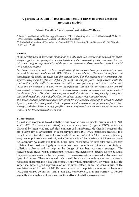 A parameterization of heat and momentum fluxes in ... - LPAS - EPFL