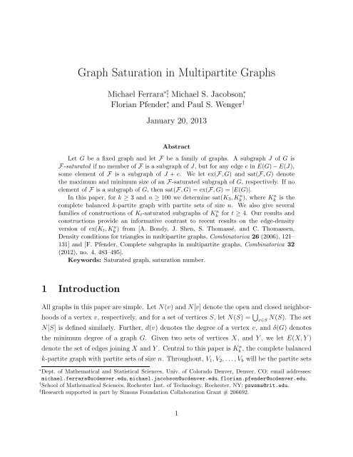 Graph Saturation in Multipartite Graphs - People