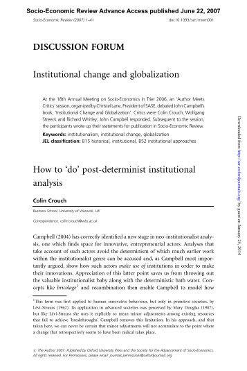 DISCUSSION FORUM Institutional change and globalization How to ...