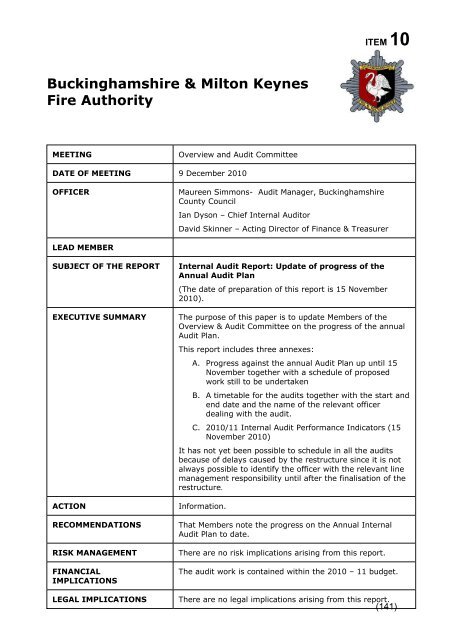 Internal Audit Report: Update of progress of the Annual Audit Plan