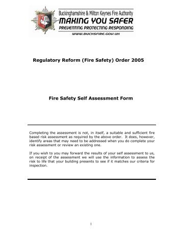 (Fire Safety) Order 2005 Fire Safety Self Assessment Form