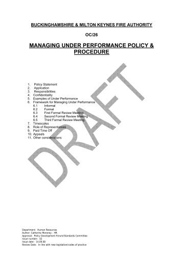 Managing Underperformance Policy and Procedure