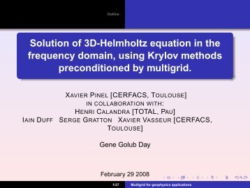 Solution of the three-dimensional Helmholtz equation using ... - cerfacs