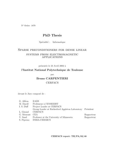 Sparse preconditioners for dense linear systems from ... - cerfacs