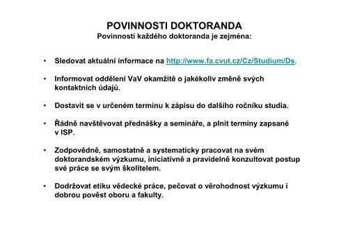 Informace pro novÃ© doktorandy â 2011/12 - ÄVUT v Praze, Fakulta ...