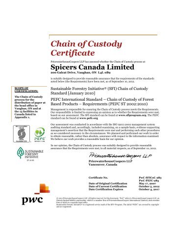 PEFC & SFI Chain of Custody - Spicers Canada