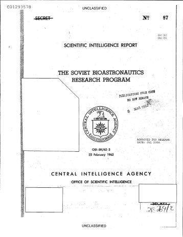 the soviet bioastronautics research program i - CIA FOIA - Central ...