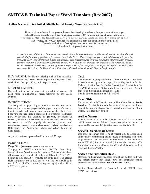 SMTC&amp;E Technical Paper Word Template (Rev 2007) - SNAME.org