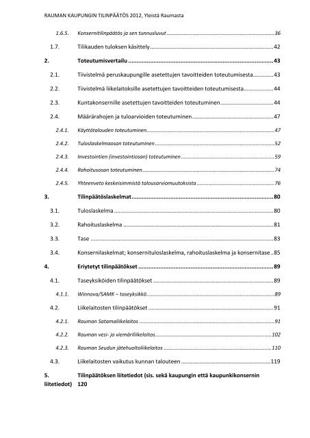 RAUMAN KAUPUNGIN TILINPÃÃTÃS 2012 - Rauman kaupunki