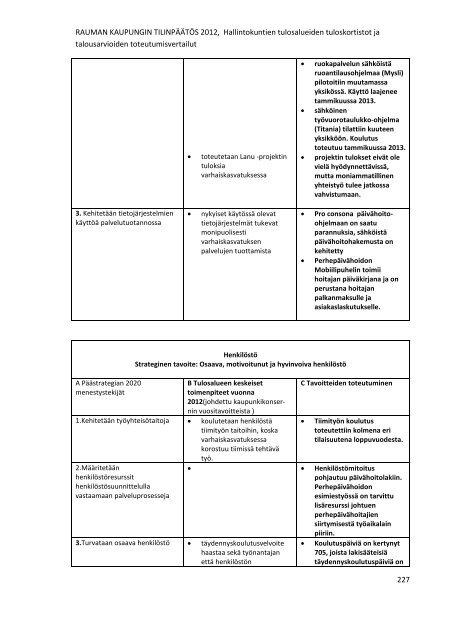 RAUMAN KAUPUNGIN TILINPÃÃTÃS 2012