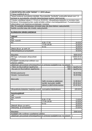 LIIKUNTAPALVELUJEN TAKSAT 1.1.2010 alkaen (Taksat ... - Rauma