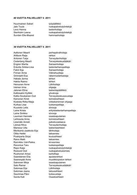 Lista palkituista - Rauma