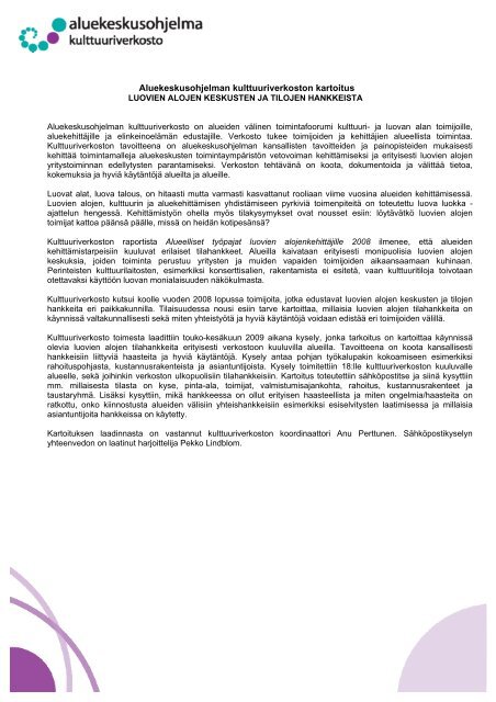 Aluekeskusohjelman kulttuuriverkoston kartoitus