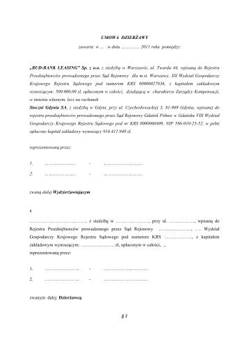 [pdf] Wzór umowy dzierżawy Ośrodka Wypoczynkowego Stoczni ...