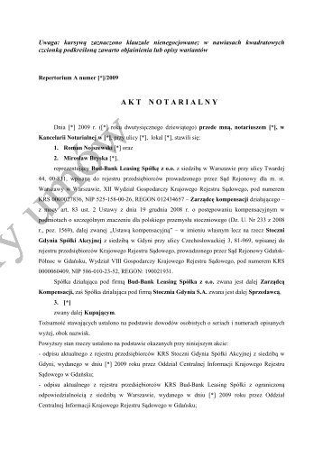 SPRZEDAŻ WARUNKOWA - wzór umowy [pdf] - Stocznia Gdynia SA ...