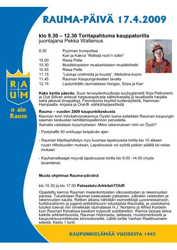 RAUMA-PÃIVÃ 17.4.2009 klo 9.30 â 12.30 Toritapahtuma ...